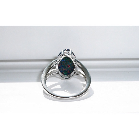 925 STERLING SILVER Lab Created Black Opal CZ Ring - Picture 10 of 16